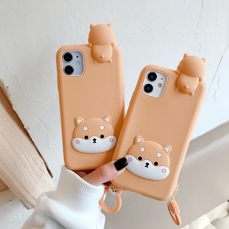

3D Cute Cartoon Shiba Inu Dog Puppy Phone Case IPhone 12 11Pro Max XR XS MAX 6 6s 7 8 Plus with Finger Ring Soft Cover Fundus