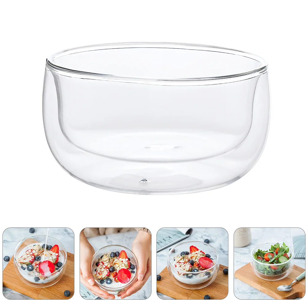 

1Pc Glass Bowl Double Layer Glass Bowl Clear Salad Bowl Food Serving Holder