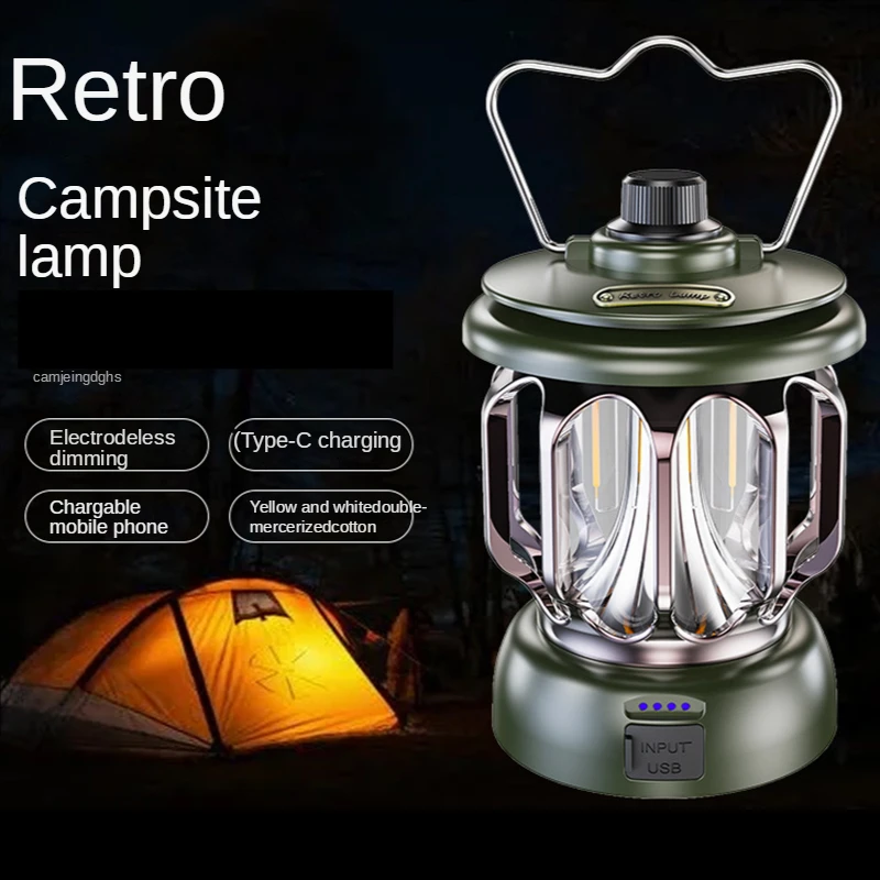

Retro Portable Camping Light Rechargeable Light Outdoor Searchlight Home 3 Modes with USB Dimmable Camping Flashlight