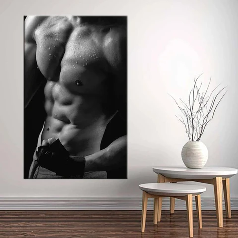 Плакат с изображением сексуального голого человека для тренажерного зала, фитнеса, Hd печать, Черно-Белая настенная Картина на холсте для гостиной, скандинавский настенный Декор для дома