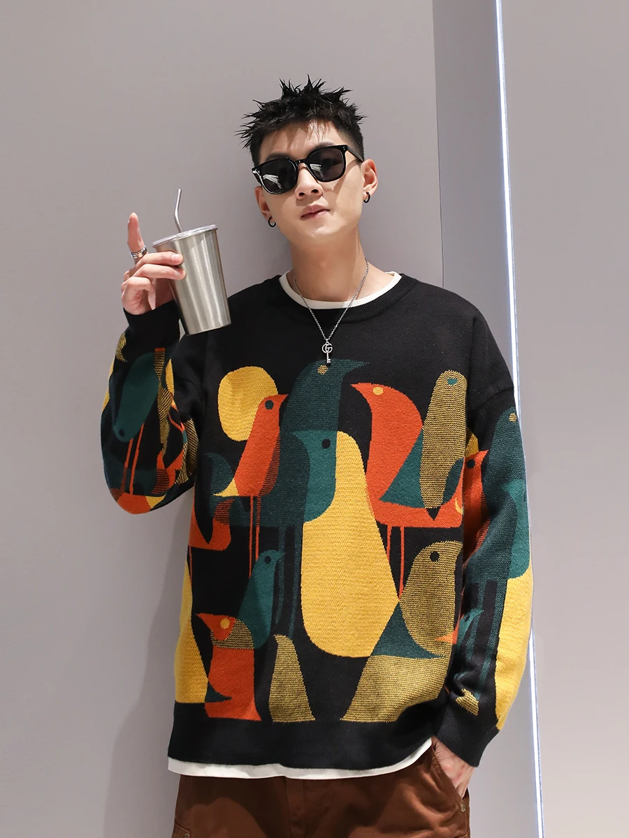 Youshu National Fashion Импрессионистская иллюстрация Свитер с круглым вырезом Пара High Sense