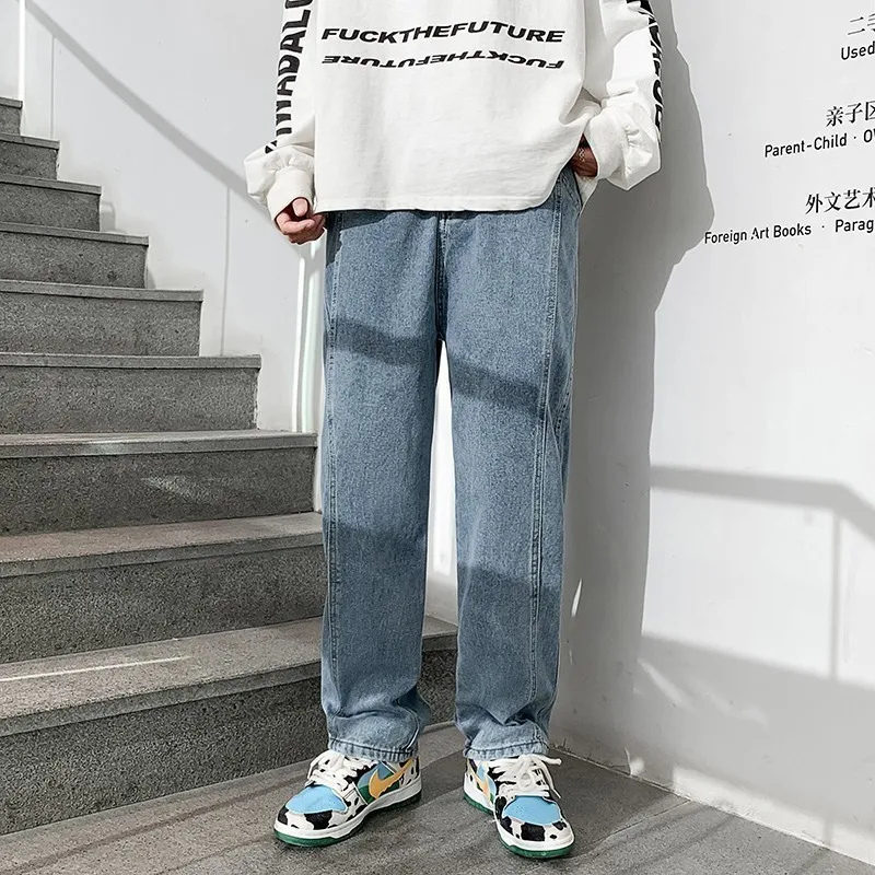 EOENKKY/2022 Autumn And Winter New Korean Fashion Men's Baggy Jeans Classic Unisex Man Straight Denim Wide-leg Pants S-2XL
