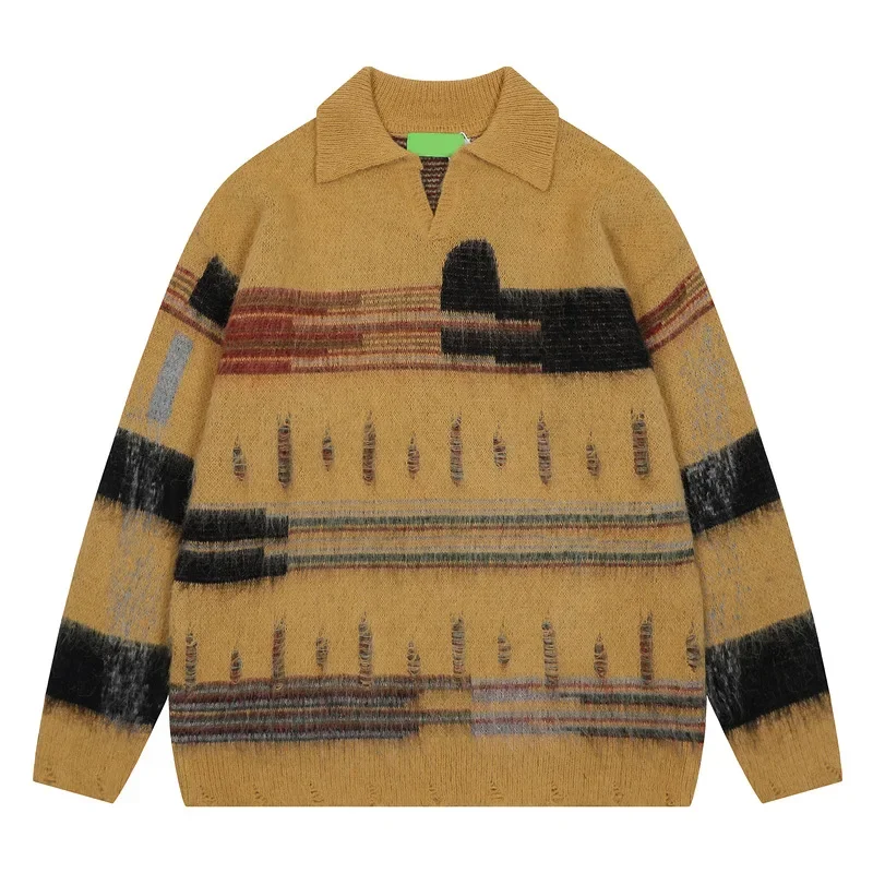 Американский винтажный стиль элегантный свитер с длинными рукавами желтый