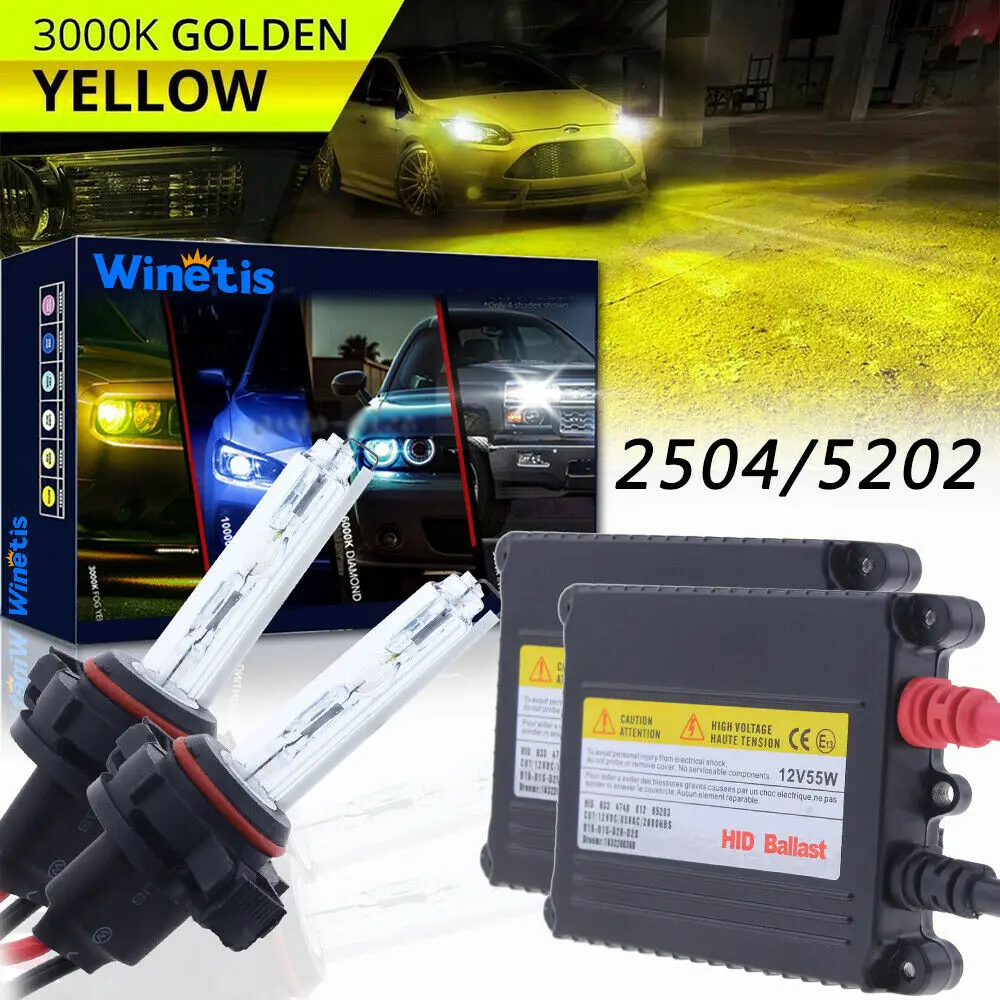 

55W Pair Of Hid Fog Driving Light Bulbs Conversion Kit 5202 2504 Yellow 3000K