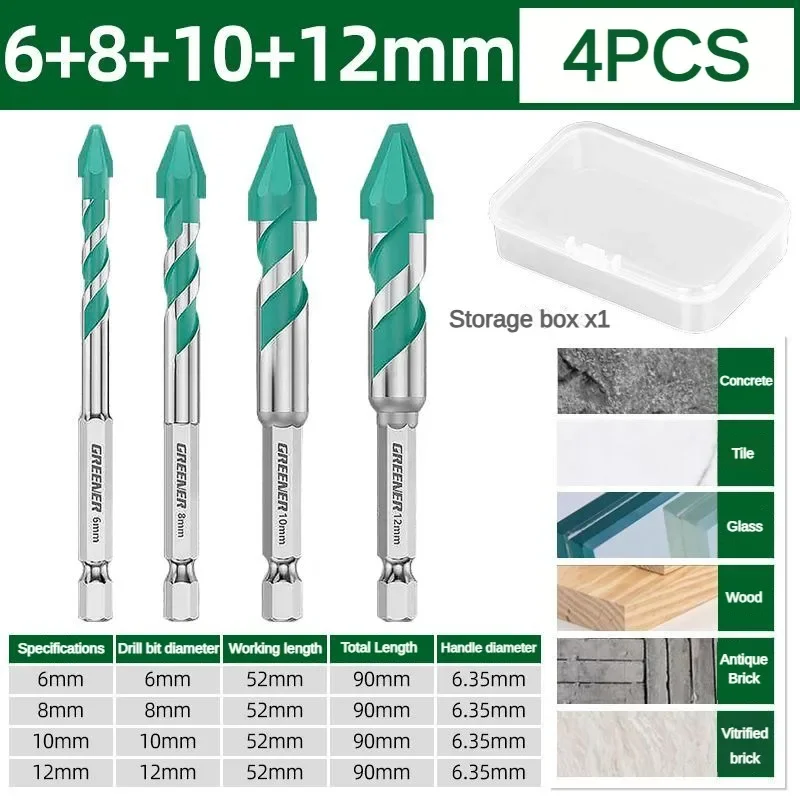

Greener 8-12 мм сверла для черепицы, Открыватель отверстий из сплава, сверло для стекла, дерева, кирпича, набор инструментов