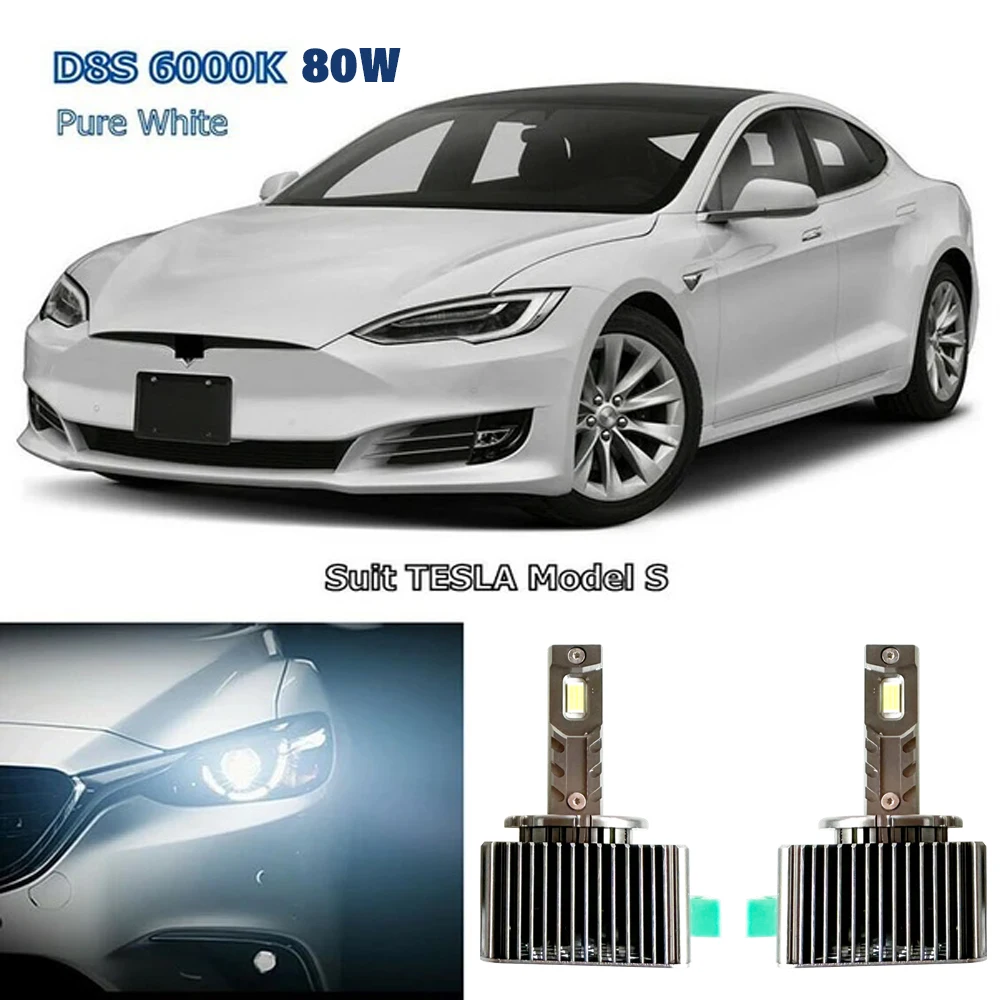 

2PCS/Pair D8S 6000K 9000lm 80W White H4 LED Headlight Bulbs Conversion Kit For Tesla Model S 2012-2016 Non-destructive Upgrade