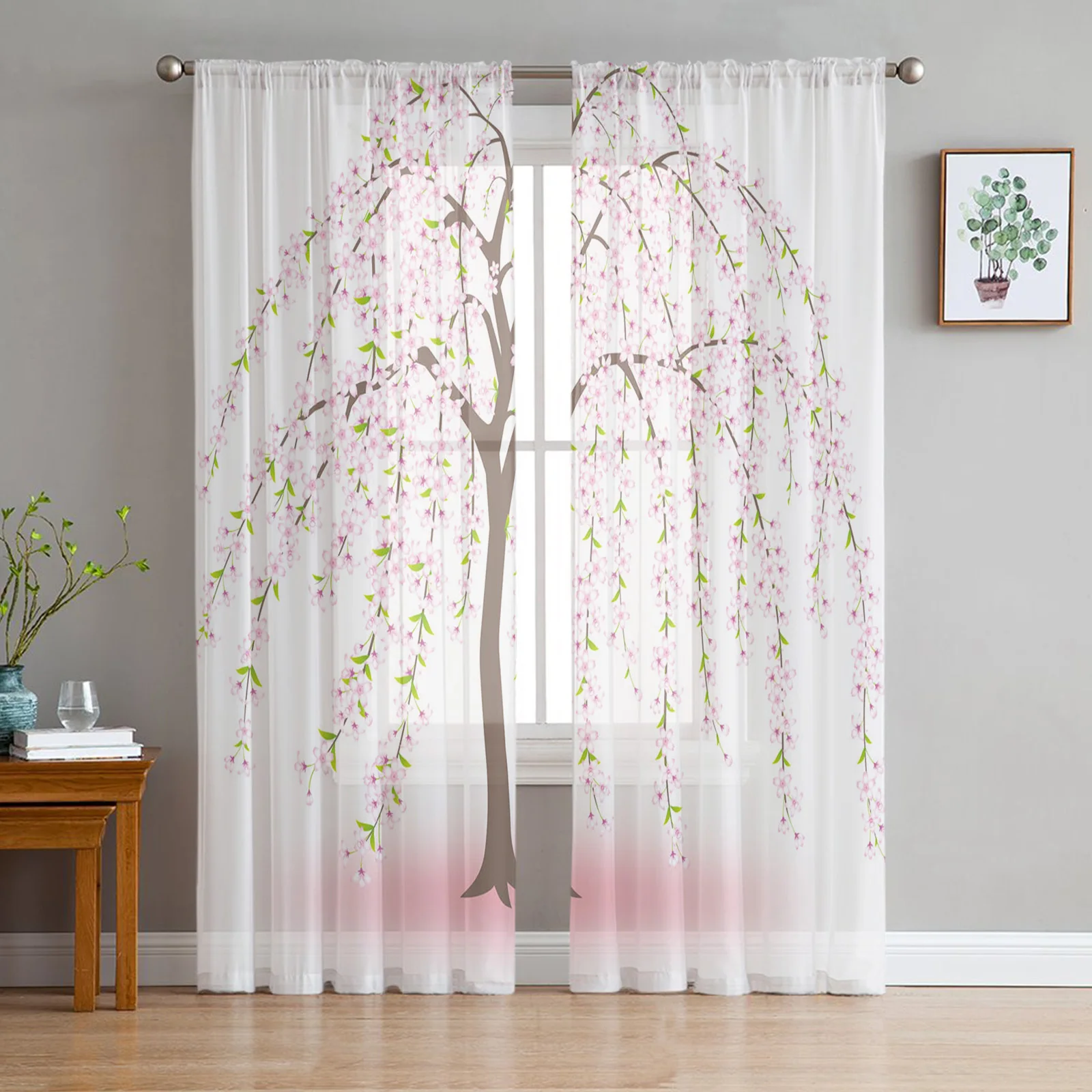 

Plum Tree Branch Brown Pink Tulle Curtains For Living Room Bedroom Decoration Sheer Voile Window Curtains Party Drapes Panels