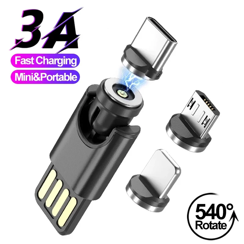 

Universal 540 Degree Rotatable Magnetic Fast Charger Adapter For Type-C/IOS/Micro USB Data Transfer Cable Magnetic Converter