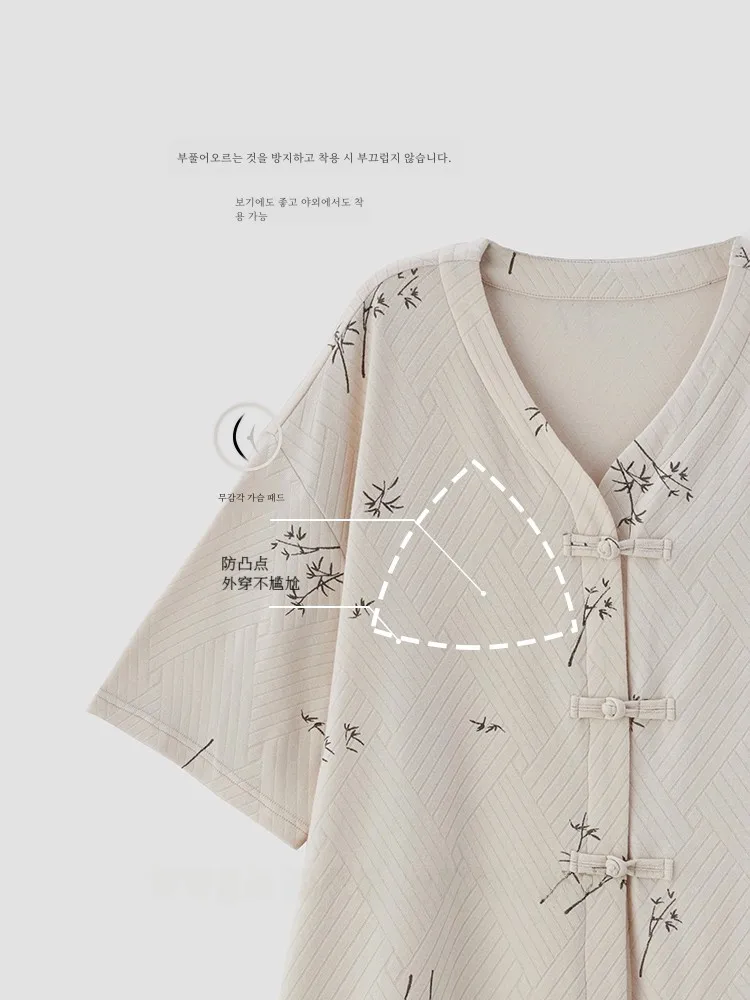 Пижама Qiaoweini женская летняя Трикотажная хлопковая Новая китайская бамбуковая с