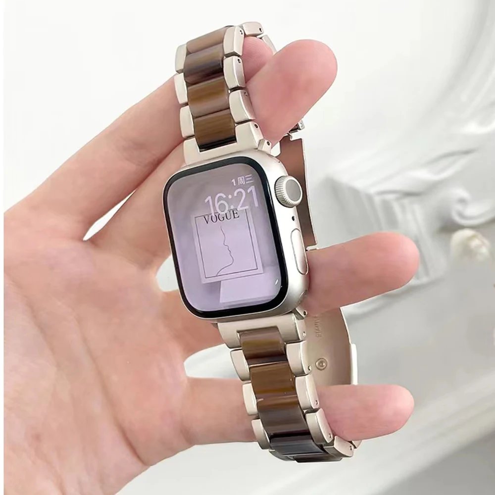Compatible With Apple Watch 8 7 Ultra 49mm 41mm 45mm 44mm 40mm Thin Lightweight Resin Rtrap Stainless Steel Buckle