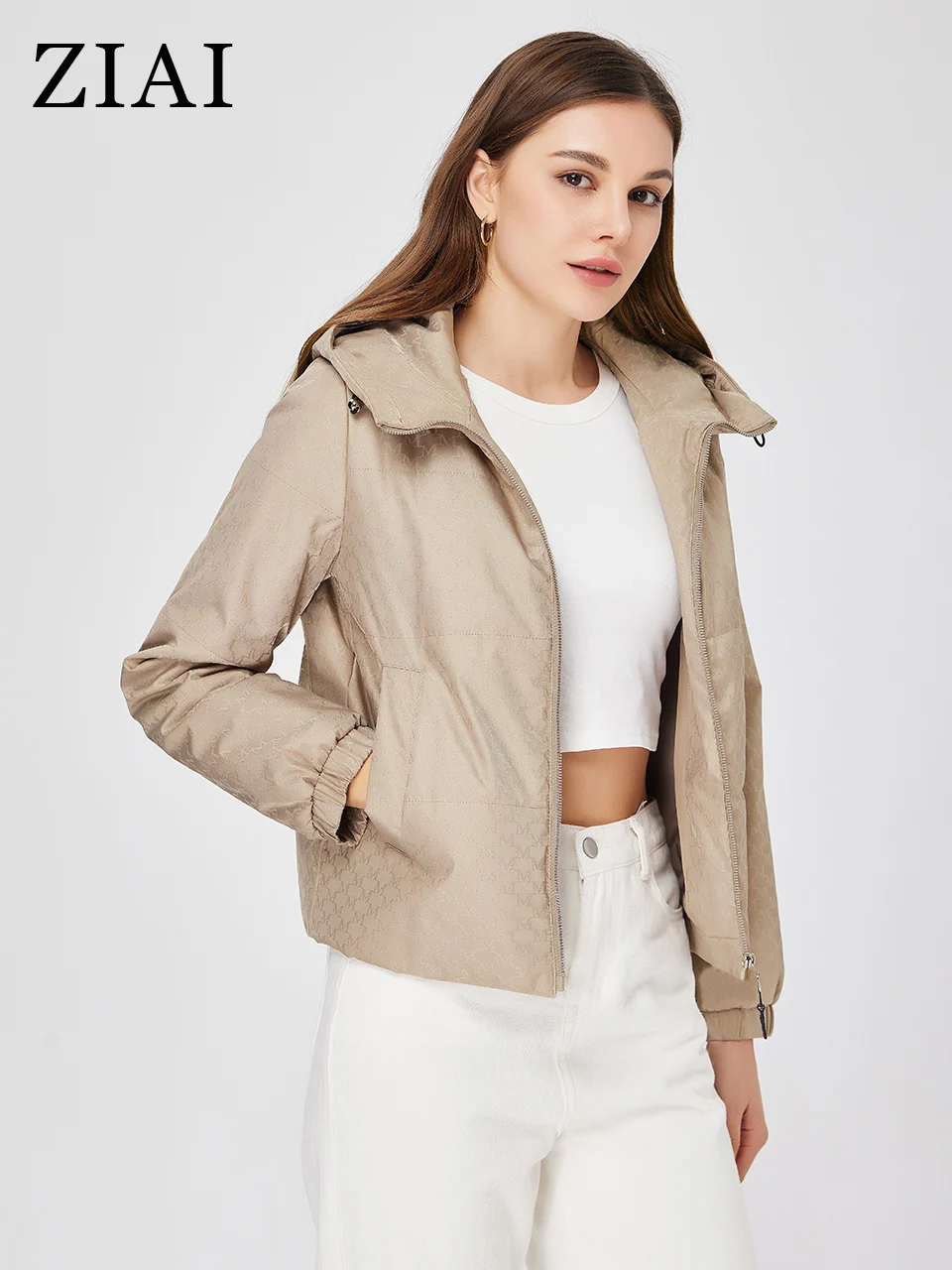 ZIAI 2023 Women's spring jacket Classic Short Hooded Casual Thin Cotton zipper High quality pattern Fabric coat women ZM-20360
