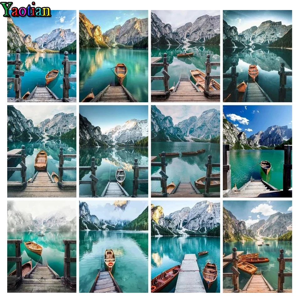 

Алмазная живопись Стразы с изображением гор, озера, пейзажа, Алмазная мозаика, вышивка крестиком, наборы для домашнего декора