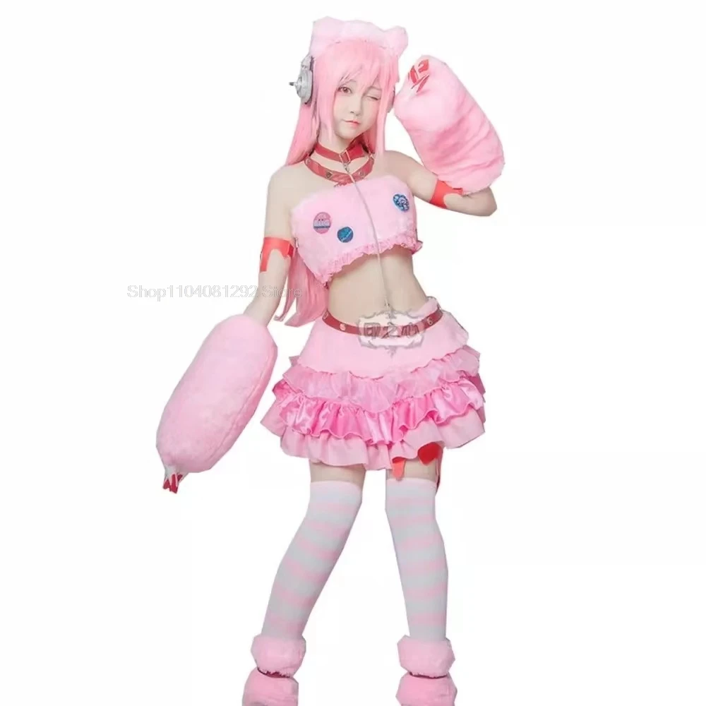 SUPER SONICO GRG Racing Queen Genus Gloomy Bear Косплей Костюм с носками Розовый парик и реквизитная