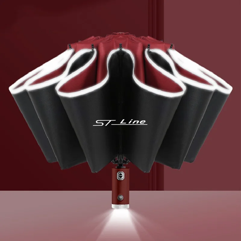 

Automatic Umbrella with Reflective Stripe Reverse Led Light Umbrella 10 Ribs 3-folding Inverted Umbrella For st LINE stline