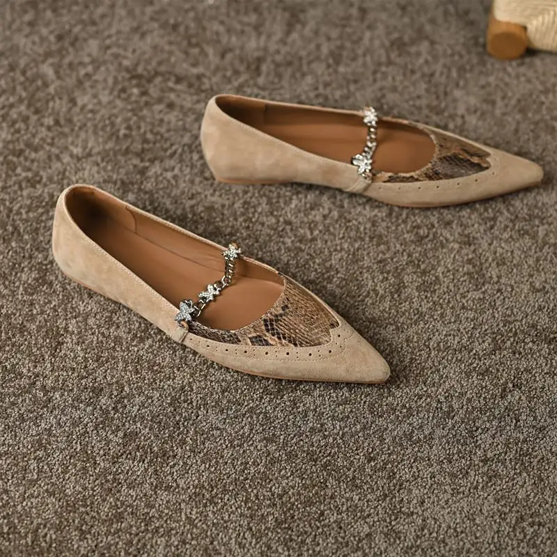 Soft Sheepskin Genuine Leather Girls Female Flat Heel Shoes Flats Square Toe Spring Fashion Easy To Walk Women Shoes