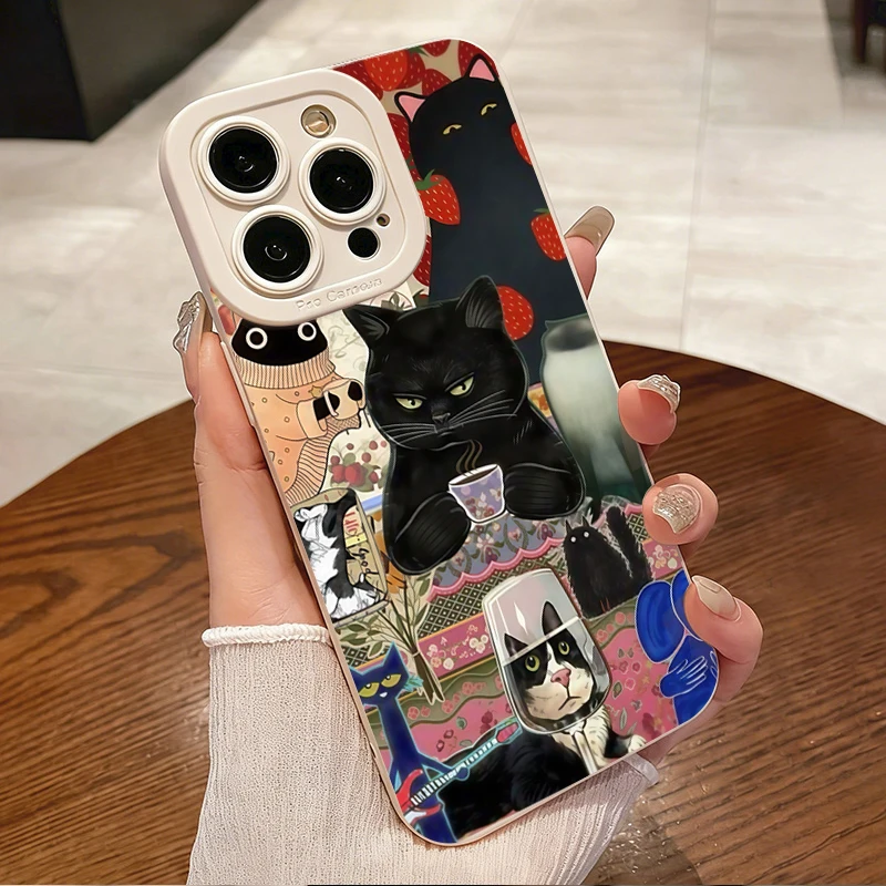 Фото Винтажный чехол для телефона с рисунком кота, пьющего чай, для Xiaomi 15T 14T 13T 12T Pro 11 Lite 5G Poco F7 F6 F5 X7 X6 X5, мягкий силиконовый чехол №2