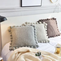solid color knitted cushion cover nordic home decor tassels pillow case 4545cm square pillowcase for sofa bed car decorative