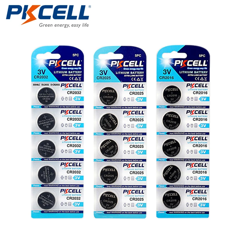 

PKCELL 5Pcs/1Cards CR2032 5004LC 220mAh+5Pcs/1Cards CR2025 5003LC 150mAh+5Pcs/1cards CR2016 5000LC 75mAh 3V Lithium Button Cell