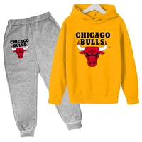 spring autumn chicago boys and girls sportswear basketball street style kids cozy casual loose hoodies set tracksuit 2 piece