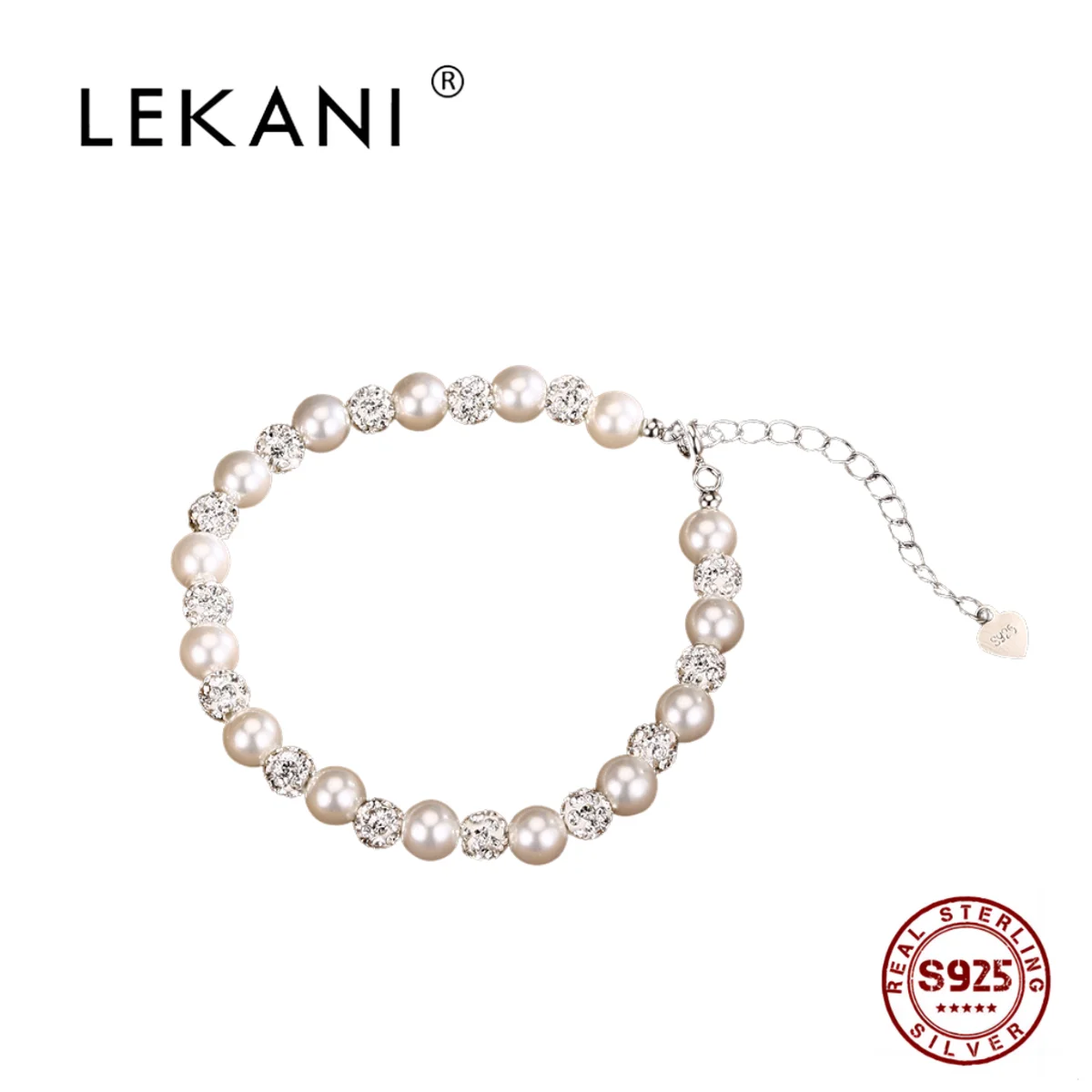 

LEKANI Simple Shell Pearl Real 925 Sterling Silver Bracelet For Women Shining Fine Jewerely For Woman Free Shipping