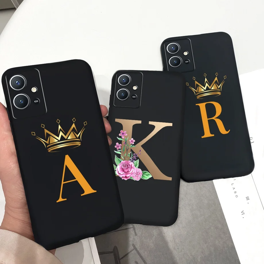 Чехол для Vivo Y33s 5G черный матовый с буквами от A до Z задняя крышка Vivo Y33s Y33 2022 Y53s 4G чехол для телефона мягкий силиконовый чехол