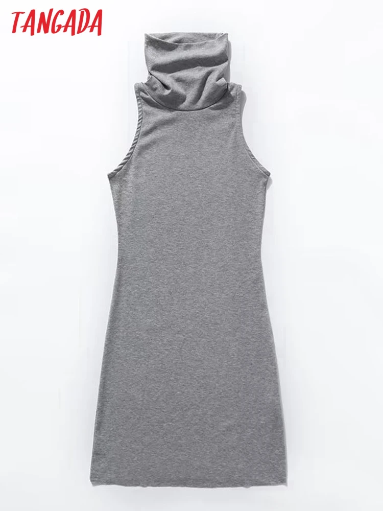 

Платье-мини женское однотонное без рукавов с высоким воротником