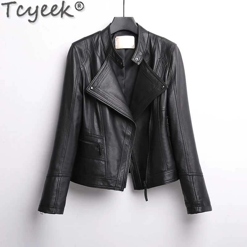 

Tcyeek Fashion High Quality Real Leather Jacket Women's Sheepskin Coat Short Motorcycle Suit Female Slim Mujer Chaqueta FCY576