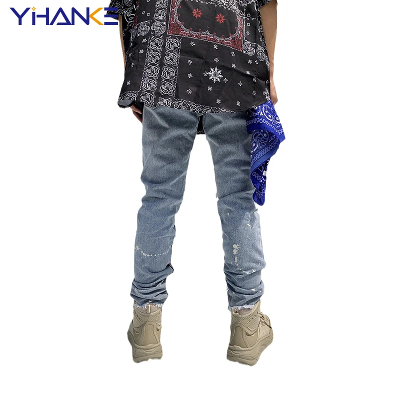 Jeans Men Tide Brand Original High Street Ripped Pants Distressed Paint Splash Printed Pleated Denim Trousers Trend Men Clothing