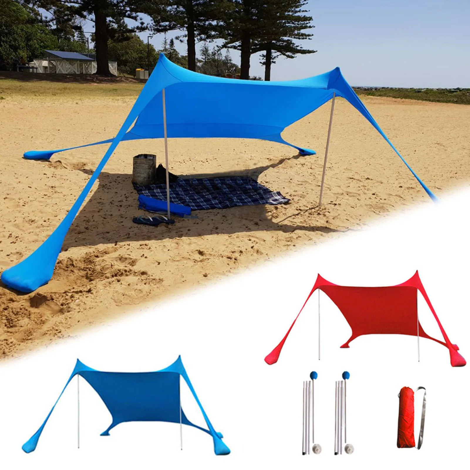

Shades Beach Tent Large Family Pop Up Sun Shade With 2 Aluminum Poles 1 Carrying Bag For Outdoors Family Beach Tent With 2