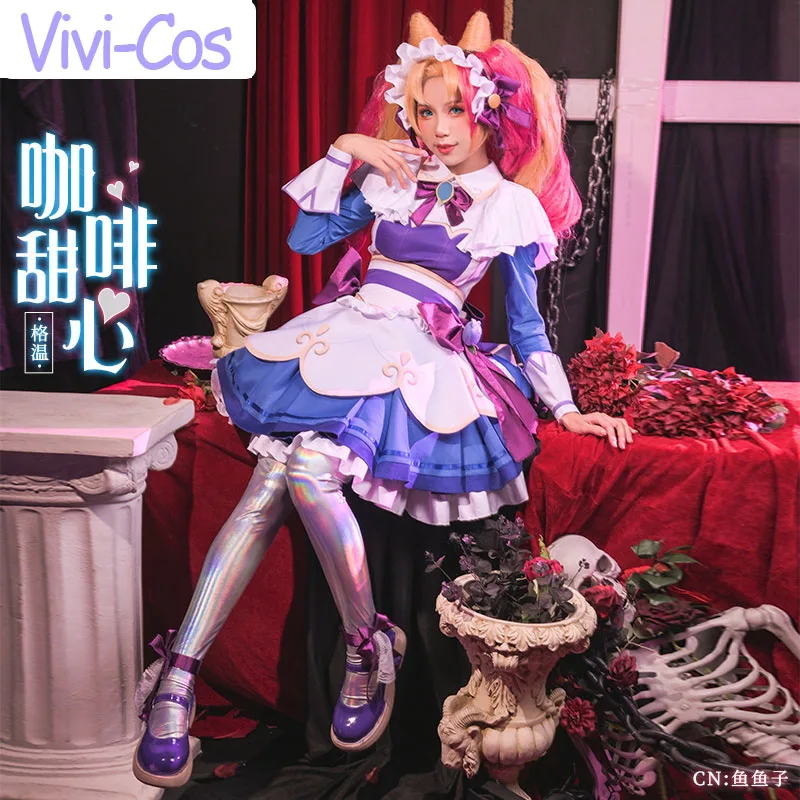 

Vivi-Cos Игра LOL Gwen Милая кофейная горничная великолепный сексуальный костюм искусственная кожа для ролевых игр для вечерние ринки карнавала Н...