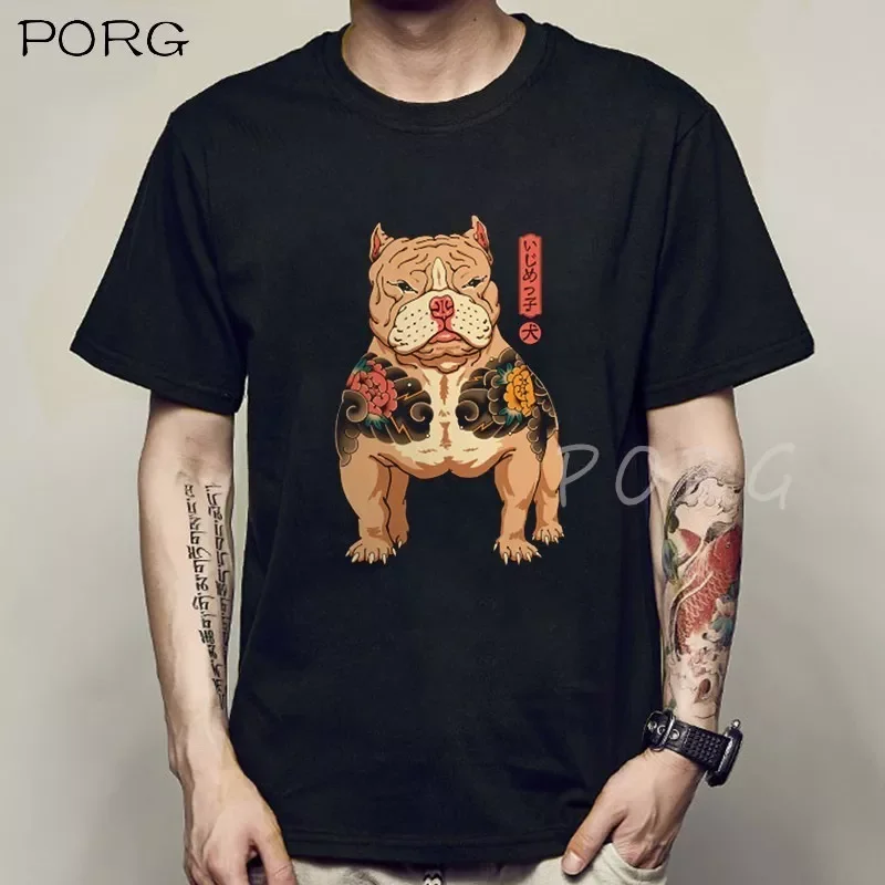

2023NEW Fashion Street Tattooed Bully Dog T Shirts Short Sleeve Men Clothing Funny Retro Tops Fashion Pattern T-Shirt Summer