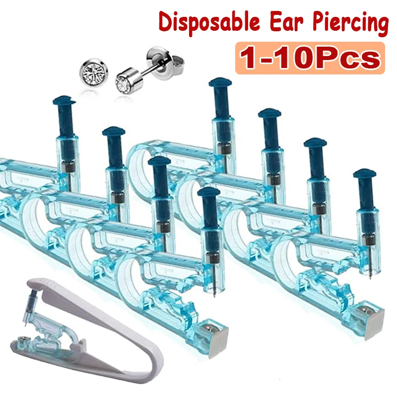 1/5 adet tek kullanımlık ağrısız kulak piercing sağlıklı steril delinme aracı inflamasyon olmadan küpe kulak piercing tabancası seti