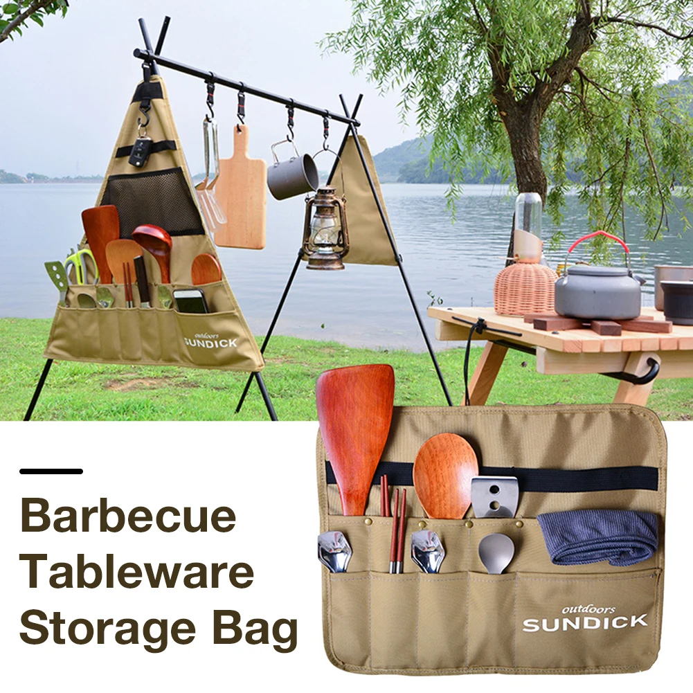 

Outdoor Camping Picnic Cutlery Roll BBQ Tableware Anti Tarnish Storage Bags Oxford Cloth Hanging Bag For Traval Outdoor Dinner