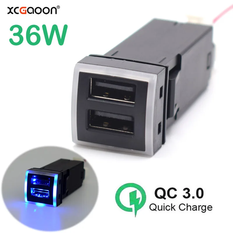 Двойное быстрое автомобильное зарядное устройство 12 В 22x22 мм 2 USB QC3.0 с Bluelight для