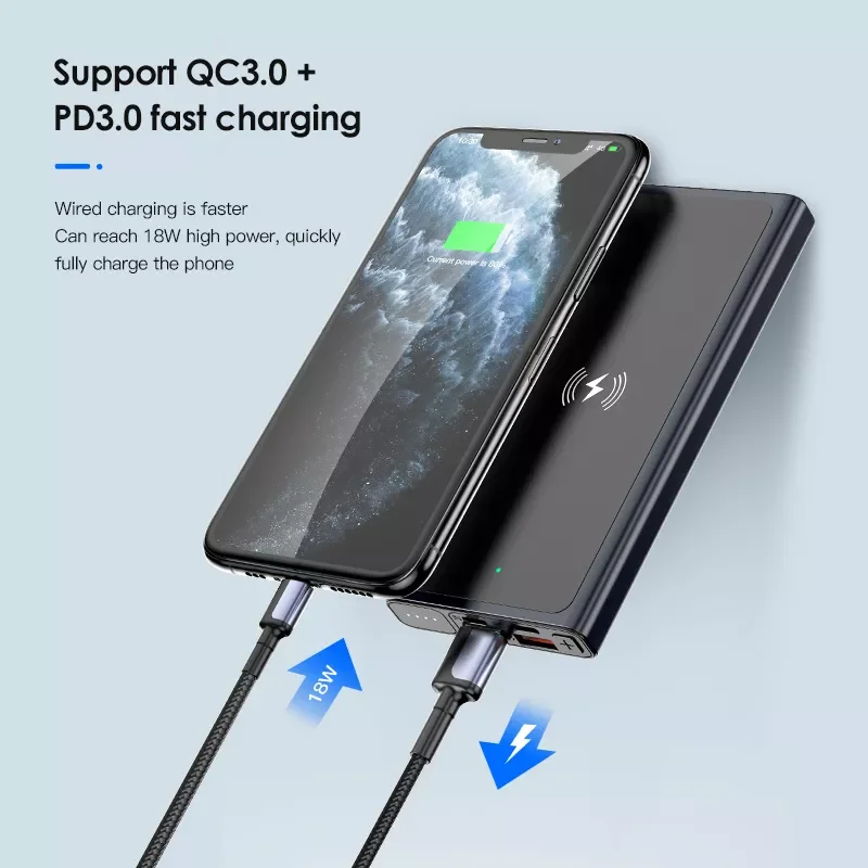

KUULAA 10000mAh Qi Wireless Charger Power Bank External Battery Wireless Charging Powerbank For iPhone11 X