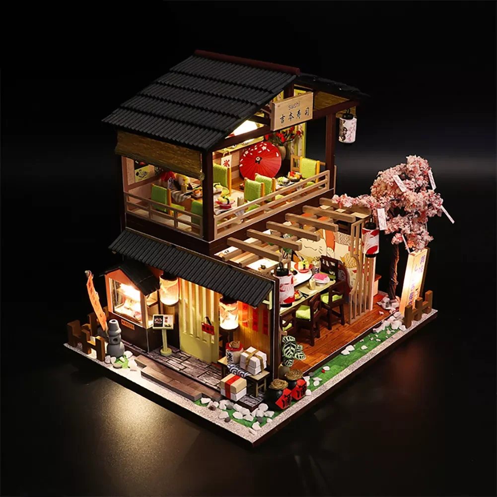 

Parent Child Ornament Teenager Japanese Style Intelligence Miniature Dollhouse Sushi Restaurant Adult Birthday Gift DIY House