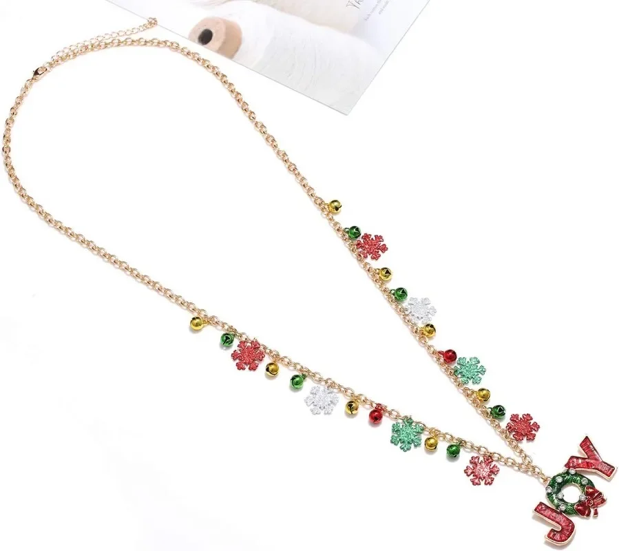 Рождественское длинное блестящее рождественское ожерелье со снежинками кулон JOY