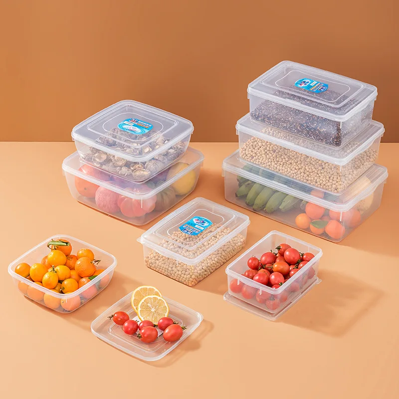 

Transparent Preservation Box Plastic Rectangular Storage Box Refrigerator Freezer Box Food Packaging Box PP Lunch Box with Lid