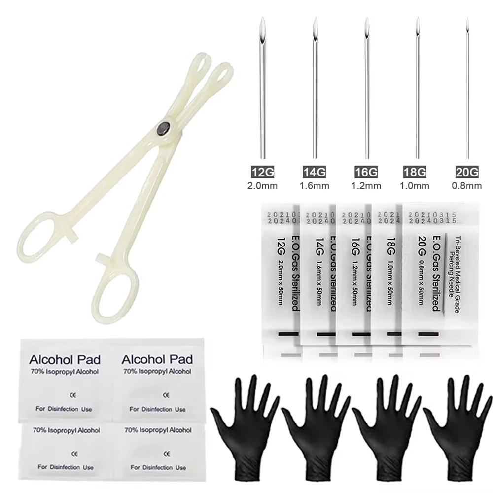 Набор Для Пирсинга Смешанного Калибра 12 Г 14 16 18 20 С Зажимными Иглами Ушей Носа