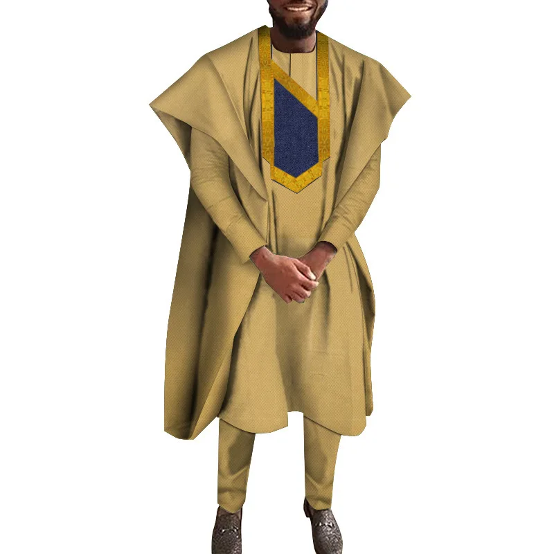 

African Clothes Bazin Riche Men Robe and Shirt and Pant 3pcs Set Dashiki African Print Traditional African Clothing New Fashion