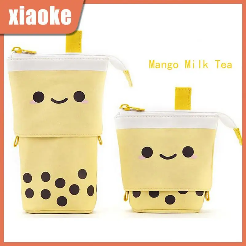 

Stationery Storage Bag Polka Dot Milk Tea Cute Smiling Face Multifunctional Pen Holder High Capacity Retractable Pen Case Bags