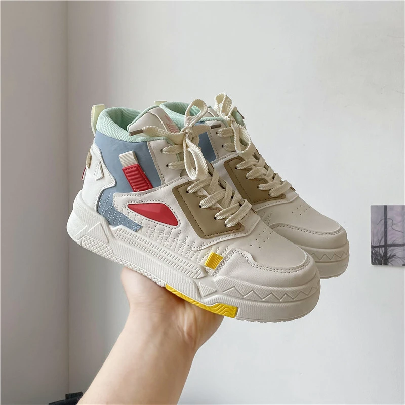 Spring and Autumn Fashion New Platform Sneakers Women Designer Shoes High Top Lace Up Leather Shoes Trendy Platform Sneakers