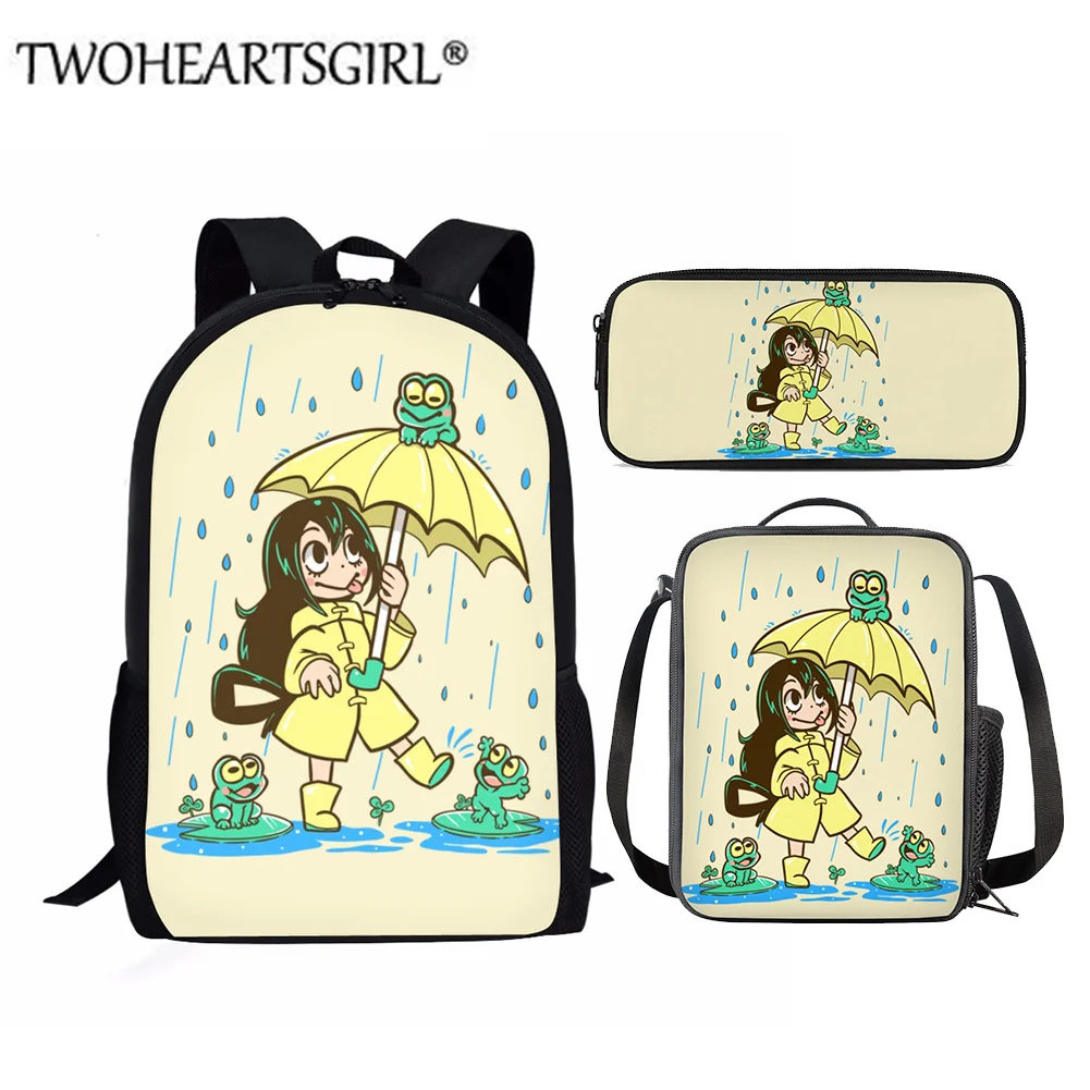 

Twoheartsgirl Teenage Schoolbag Cartoon Frog Girl Print Junior High School Students Casual Bookpack Large Class Bags for Girls