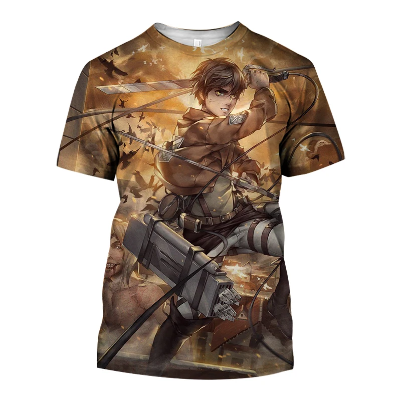 

2023 New Summer Popular Menswear Attacking giant cartoon characters 3D Men T-shirt Fashion Casual women Short Sleeve Top Boy
