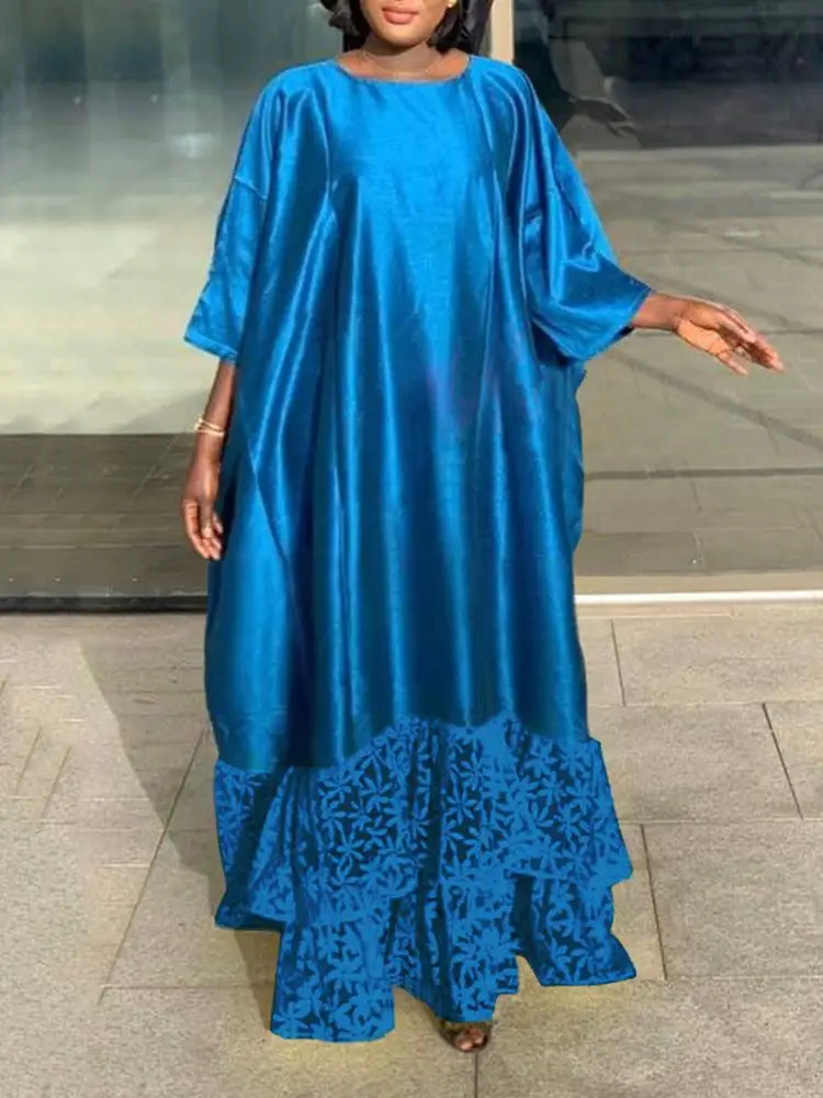 

VONDA Y2K летнее богемное женское атласное шелковое платье с рукавом 3/4, женское длинное платье макси с круглым вырезом, Однотонный сарафан, пов...