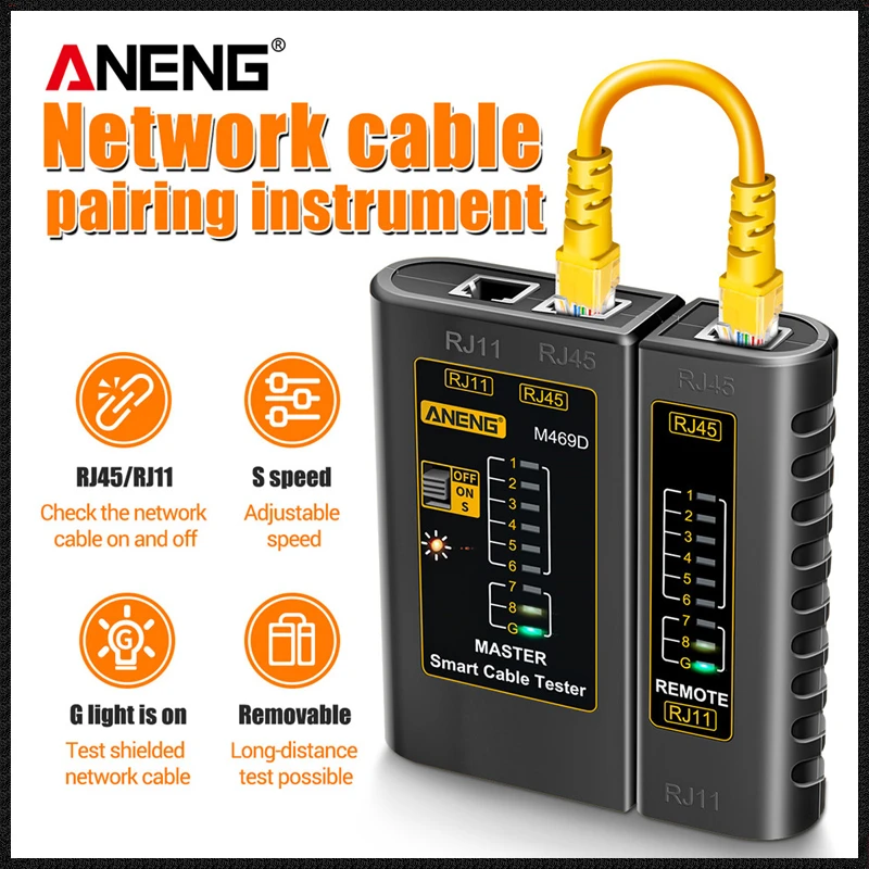 ANENG M469D Network Cable Tester Cable lan tester Network Repair RJ45 RJ11 RJ12 CAT5 UTP LAN Cable Tester Networking Tool
