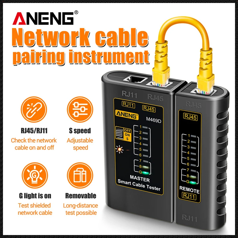 

ANENG M469D Network Cable Tester Cable lan tester Network Repair RJ45 RJ11 RJ12 CAT5 UTP LAN Cable Tester Networking Tool