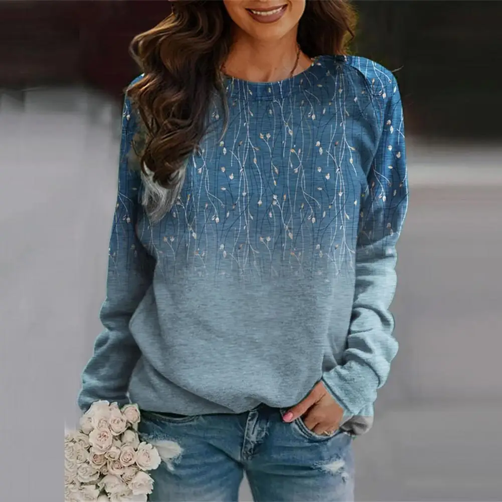 

Pullover Sweatshirt Vintage Feather Print Sweatshirt Women's Loose Pullover with Warm Colorfast Elastic Cuffs Stylish