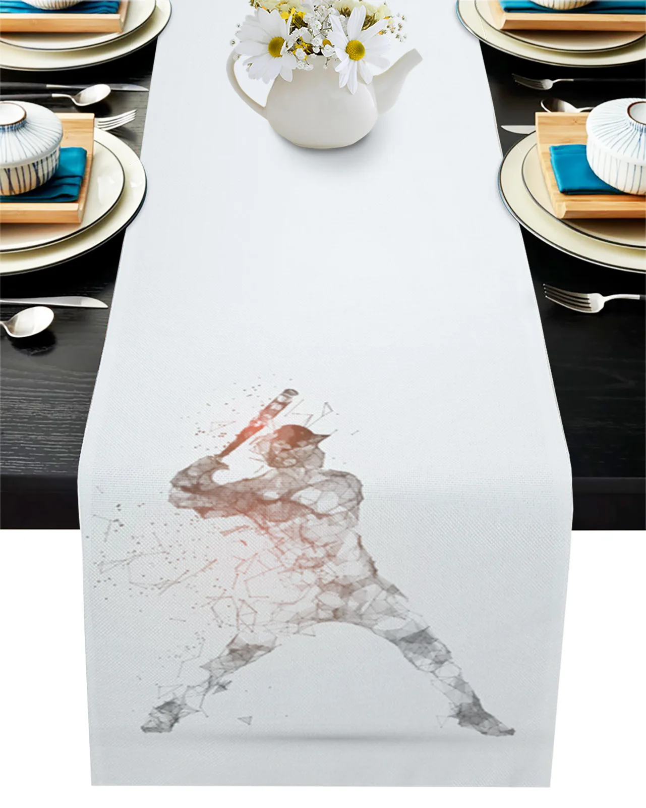 

Baseball Sport Line Oil Painting Table Runner Dining Tea Table Shoe Cabinet Cover Table Flag Wedding Party Decoration