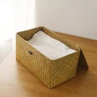 2022square seaweed hand woven storage basket with button lid desktop sundries candy toys storage box household organizor